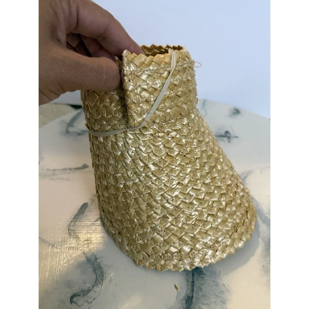 Unbranded Straw Visor Hat Womens Tan Woven Beach Pool Sun Roll Up Adjustable